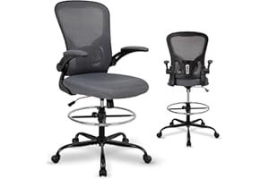 LEPDEP Drafting Chair Tall Office Chair, Standing Desk Chair with Flip-Up Arm, Ergonomic Mesh Computer Chair with Adjustable Foot Ring for Conference Room, Executive Rolling Swivel Stool for Office & Home.