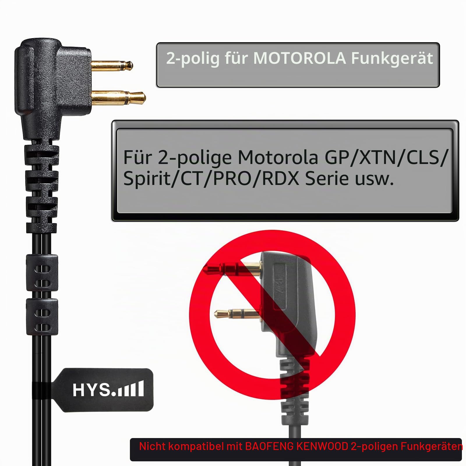 HYS Funkgerät Headset verdeckt Akustik Tube Security Schallschlauch Kopfhörer kompatibel mit Motorola CP040 DP1400 GP68 GP88 GP300 CT150 Pro1150 2-Wege-Radio 2