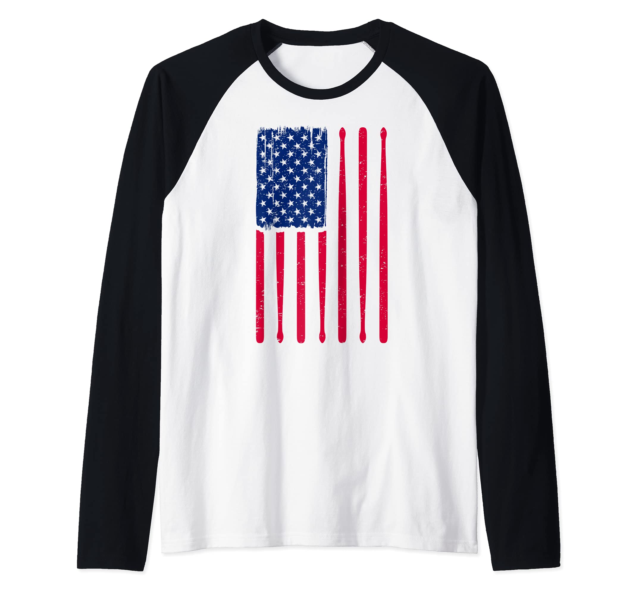 Patriotic Drummer Drumming Drums Percussion I American Flag Raglan Baseball Tee