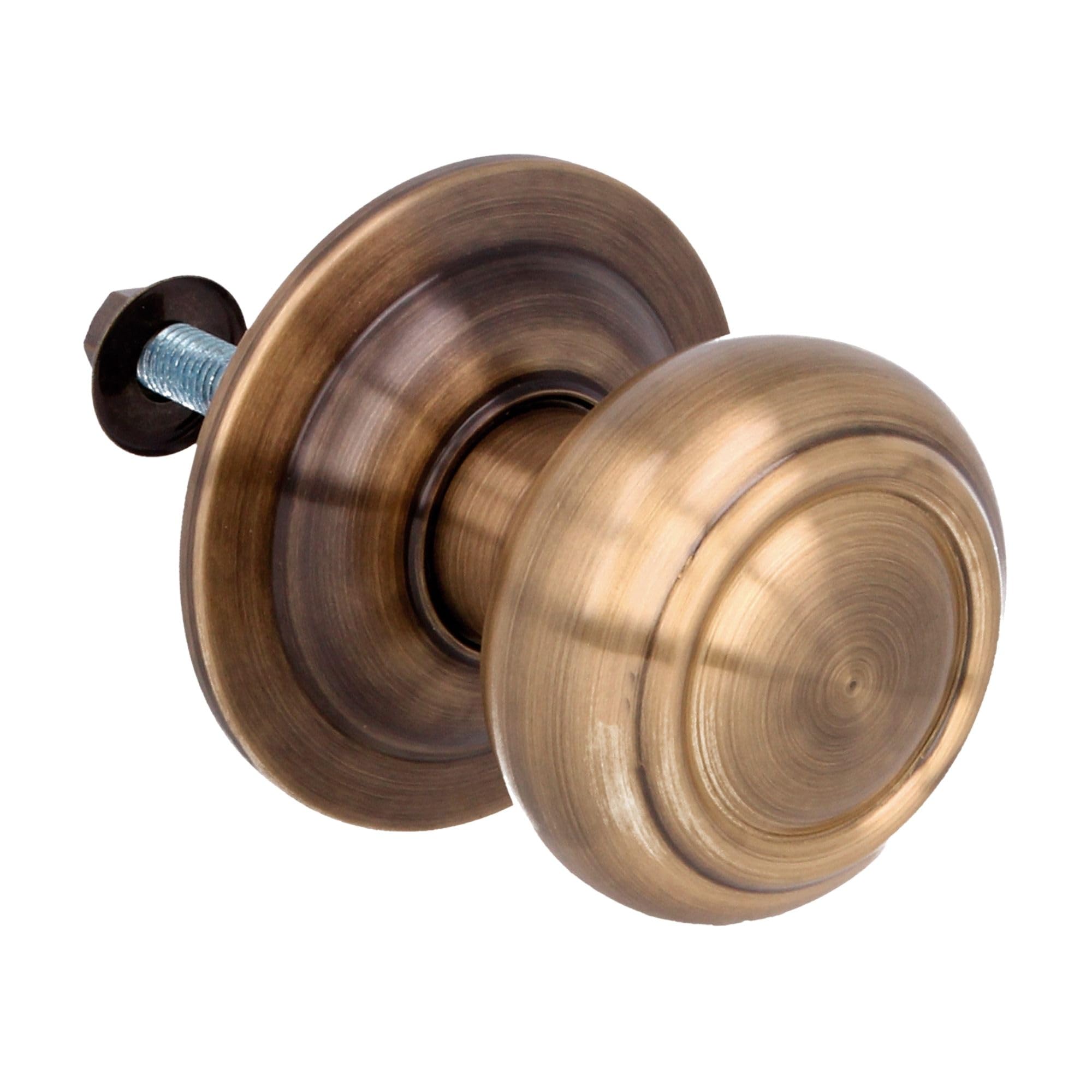 Amig - Round Door Knob for Exterior Doors Mod. 53 - Door Handle for Front Door - Handle Diameter 70 mm - Brass - Leather - Includes Mounting Screw and Nut