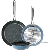 Nuwave 3-Piece 8”, 10”, 12” Forged Lightweight Frying Pan Set, G10 Healthy Duralon Blue Ceramic Ultra Non-Stick, Ergonomic Stay-Cool Handles, Induction-Ready & Works on All Cooktops