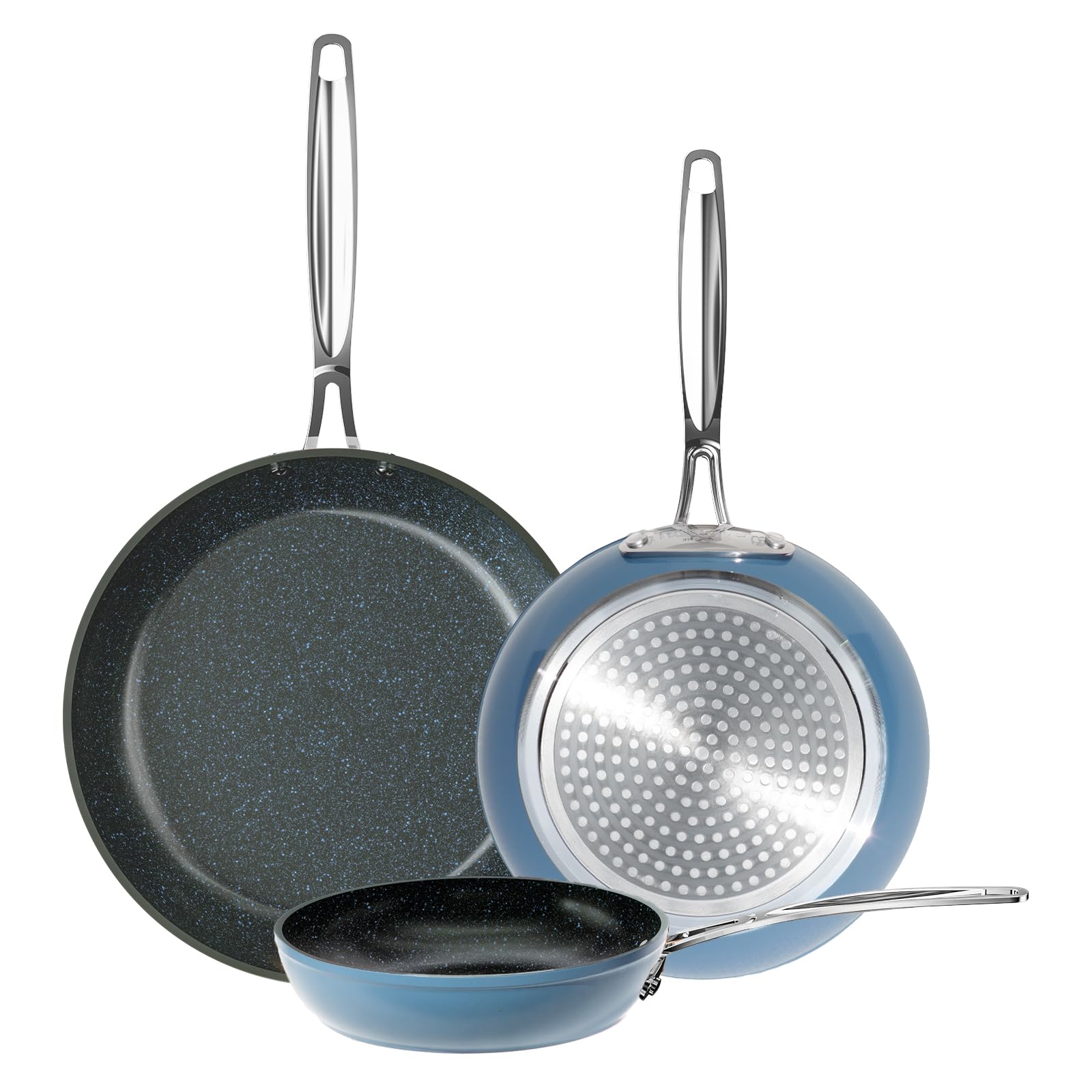Photo 1 of Nuwave 3-Piece 8”, 10”, 12” Forged Lightweight Frying Pan Set, G10 Healthy Duralon Blue Ceramic Ultra Non-Stick, Ergonomic Stay-Cool Handles, Induction-Ready & Works on All Cooktops