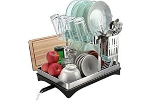 304 Stainless Steel Dish Drying Rack, 2-Tier Dish Rack for Kitchen Counter, Large Dish Racks with Drain Board, Cutting Board 