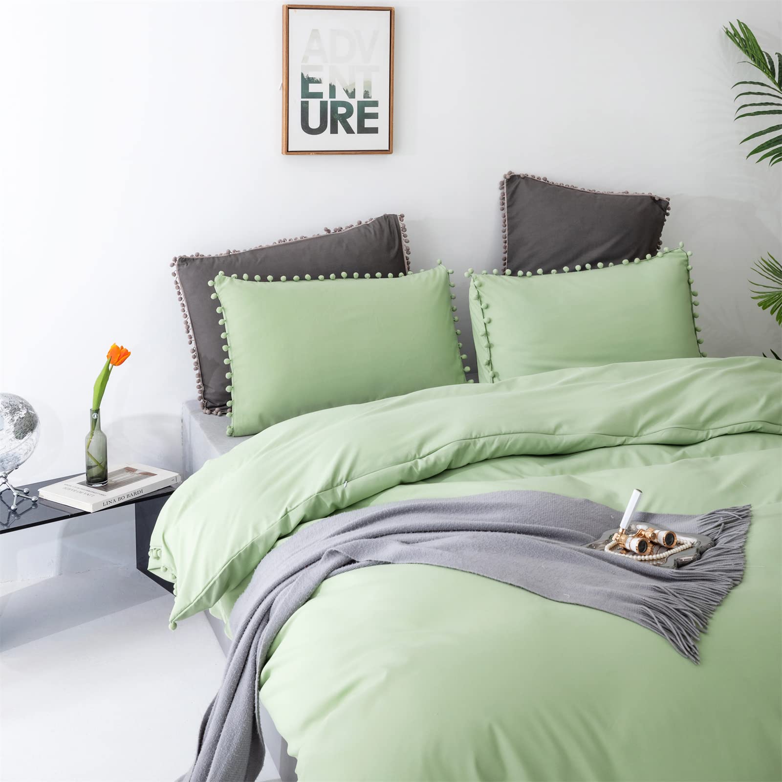 Luxlovery Sage Pom Pom Comforter Set Twin Ball Poms