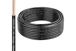 XRDS -RF THHN Wire 25 FT, Single Bare Copper Conductor, 14AWG Black Electrical Wire, Solid Building Wire 600V Nylon Sheath Cable for Indoor/Outdoor Applications