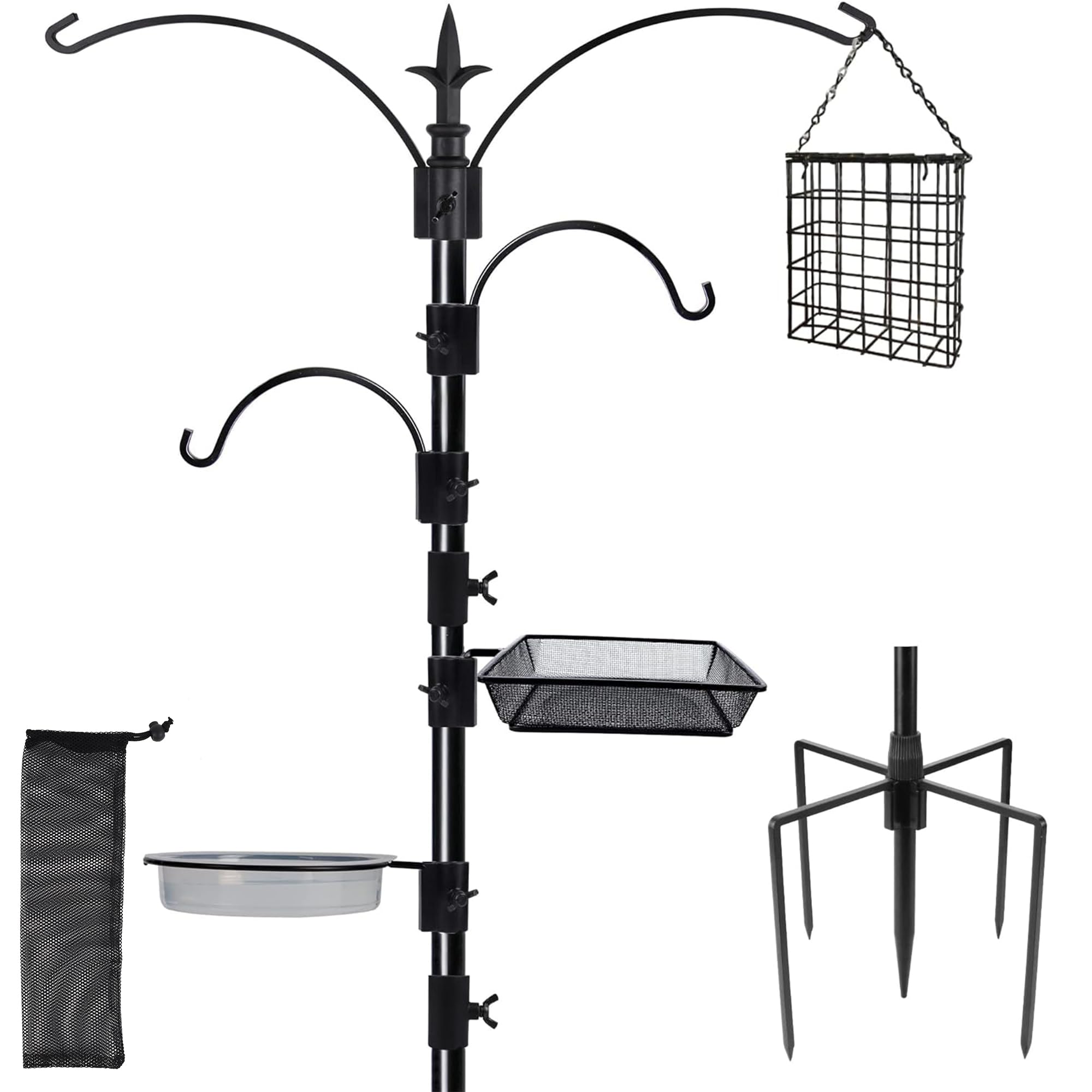 Photo 1 of yosager Premium Bird Feeding Station Kit, 90" x 23" Birds Feeder Pole, Planter Hanger, Multi Feeder Hanging Kit with Metal Suet and Bath for Bird Watching, Attracting Wild Birds