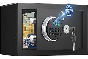 1.0 Cuft Biometric Safe Box with Fireproof Waterproof Bag, Anti-Theft Fingerprint Safe for Home with Dual Alerts, Mute Mode, 