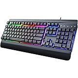 Dacoity Gaming Keyboard, 104 Keys All-Metal Panel, Rainbow LED Backlit Quiet Computer Keyboard, Wrist Rest, Multimedia Keys, 