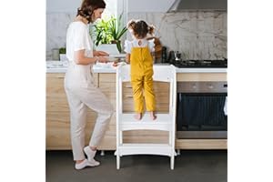 MAMIZO Kids Step Stool,Nursery Child Kitchen Standing Step Stool,Toddler Kitchen Height Stool with Safety Handrails Non-Slip,Standing Stool for Children Toddler Furniture,White