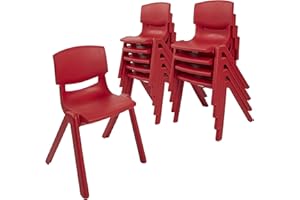 ECR4Kids 12in Plastic School Stack Chair 10-Pack Seating, 12 Inch, Red