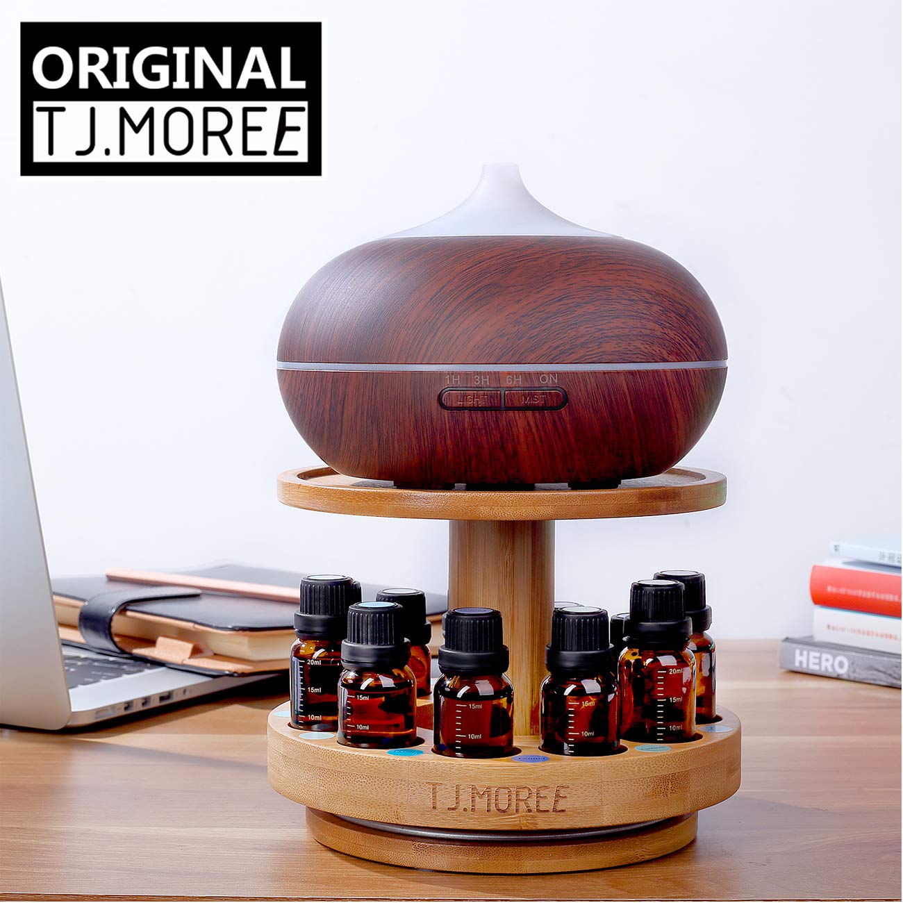 TJ.MOREE Bamboo Diffuser Holder Carousel 2 Tier Height Increase Rack