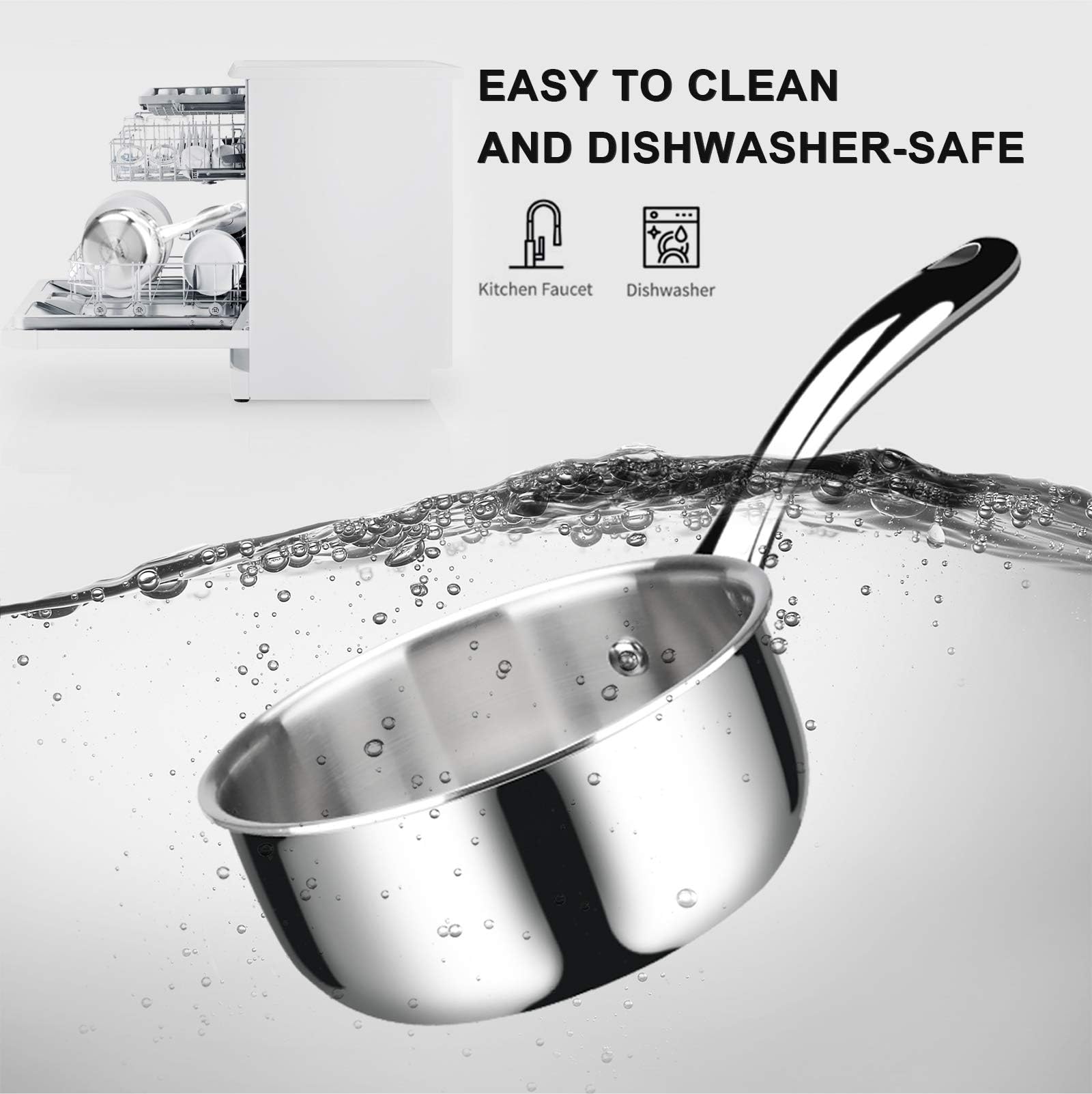 Duxtop Whole-Clad Tri-Ply Stainless Steel Saucepan with Lid, 1.6 Quart, Kitchen Induction Cookware