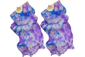 WXHVLTT Belly Dance Silk Veil Fans Women Real Silk Belly Dance Fan Veil Silk Belly Dance Bamboo Fans Long Tie-Dyed Dance Fans 1.8 Meter/ 5.91 ft