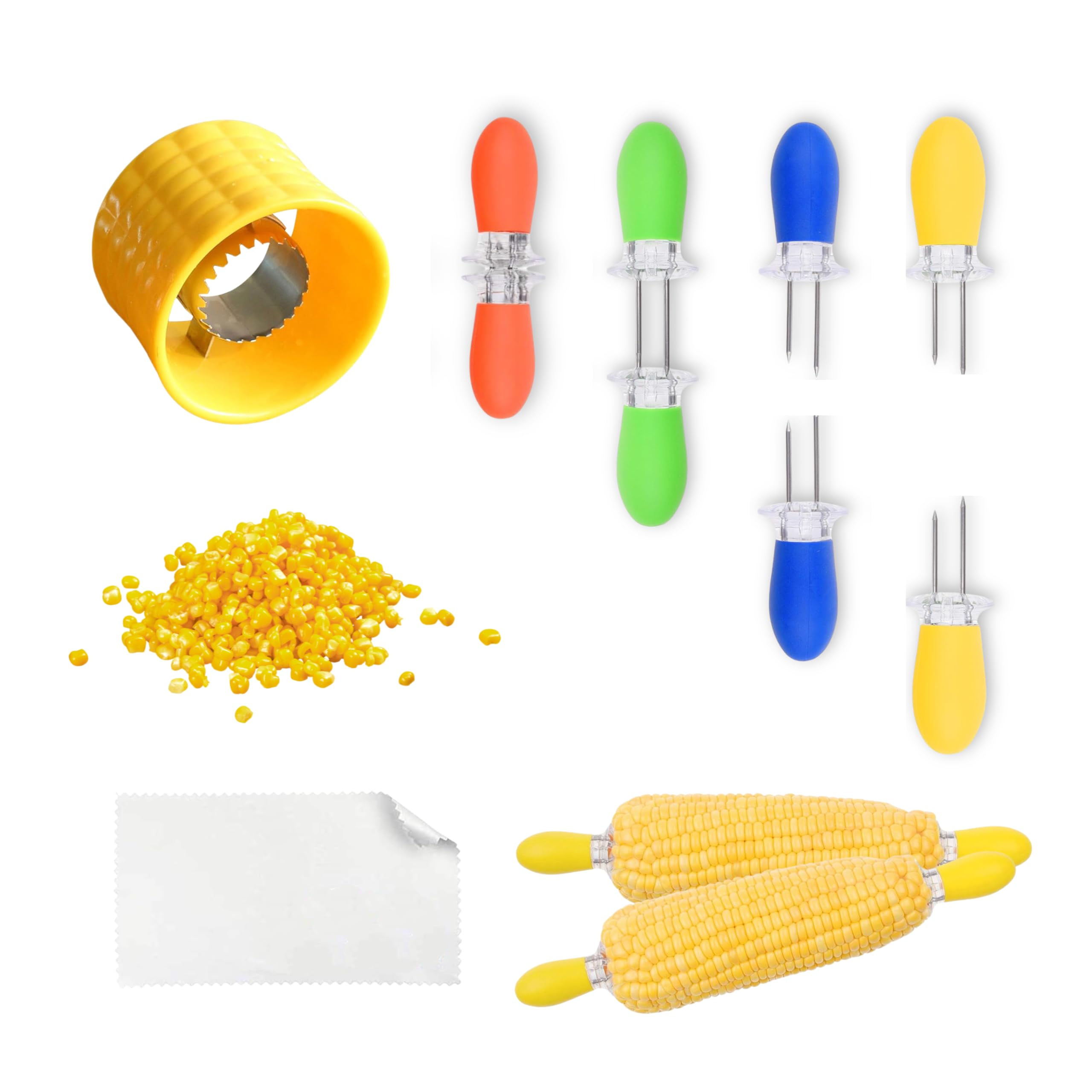 8X Corn Holders, Stainless Steel Corn Cob Holders Corn on The Cob Holders Skewers, 1x Corn Cob Stripper, Corn Peeler for Corn on The Cob, Corn on The Cob Remover, Corn Skewers Kitchen Gadgets