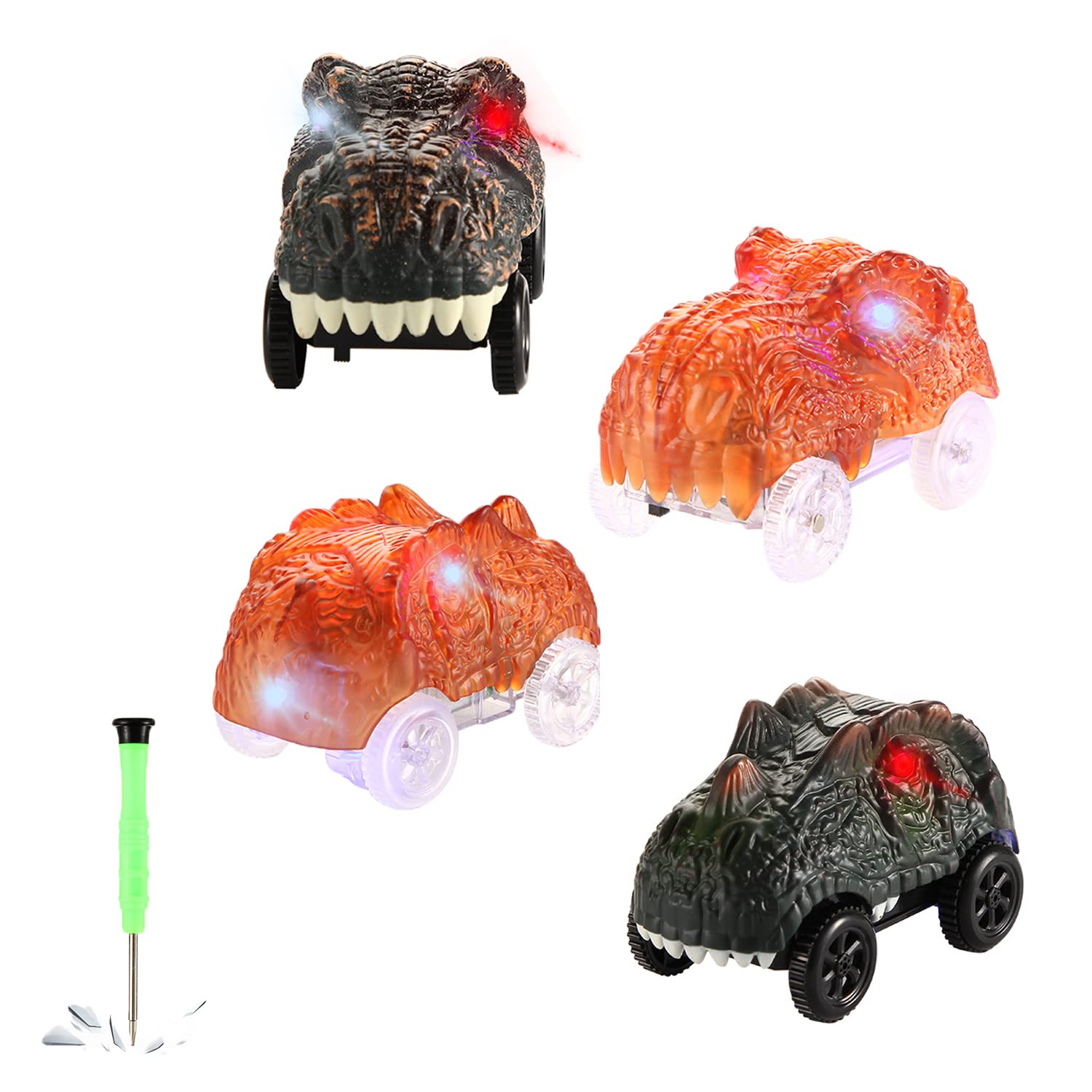 Save Unicorn Race Cars for Tracks - Glow in The Dark Replacement With 3 Flashing LED Lights - Compatible With Most Tracks for Kids Boys and Girls - 4 Pack