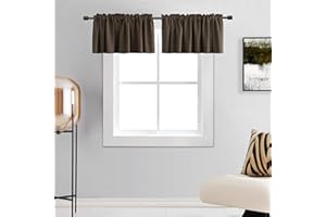 DONREN Blackout Valances for Windows - Coffee Colour Rod Pocket Kitchen Window Treatment Valances (2 Panels,42 by 12 Inch)