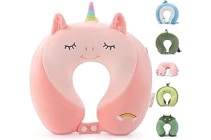 Niuniu Daddy Unicorn Kids Travel Pillows for 3-8 Y/O -Travel Essentials for Kids Road Trip-Soft Memory Foam Neck Pillows for 