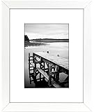 8x10 White Picture Frame - Matted to Display Photographs 5x7 or 8x10 Without Mat - Highest Quality Materials - Ready to Display on Table Top
