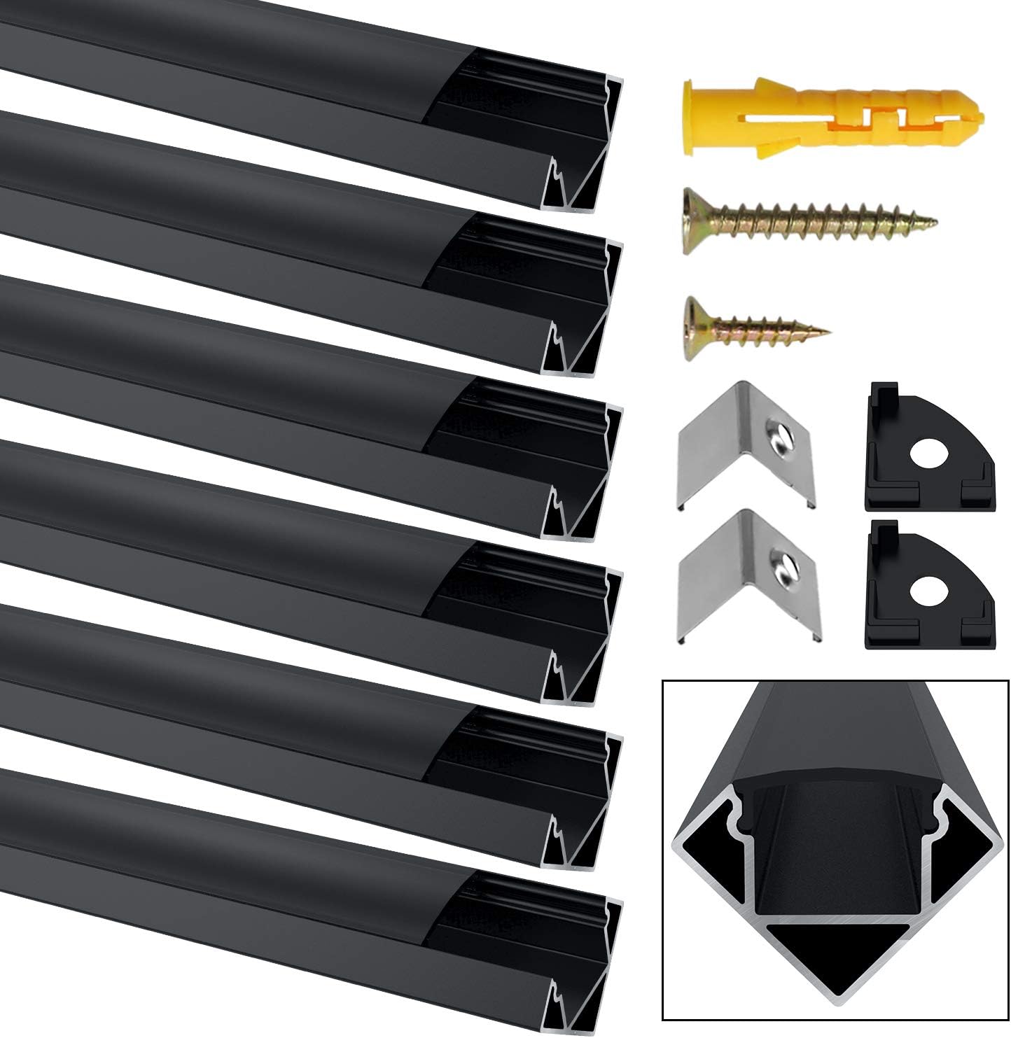 Jirvyuk Aluminum Profile Led, 6 Pack 1m/3.3ft V Shape LED Channel and ...