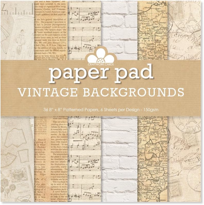 Craftwork Cards 8x8 Patterned Paper Pad-Vintage Backgrounds, cardstock, Brown, 22 x 21 x 1.3 cm