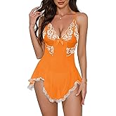 Crexomi Women Sexy Lingerie Babydoll Dress Lace Chemise Sleepwear Mesh Nightgown with Thong