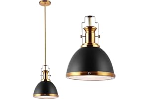 JONATHAN Y JYL9535A Homer 10" 1-Light Modern Industrial Iron LED Dome Pendant, Bohemian, Classic, Cottage, Farmhouse, Industrial, Rustic, Transitional, Dining Room, Kitchen, Foyer, Black/Brass Gold