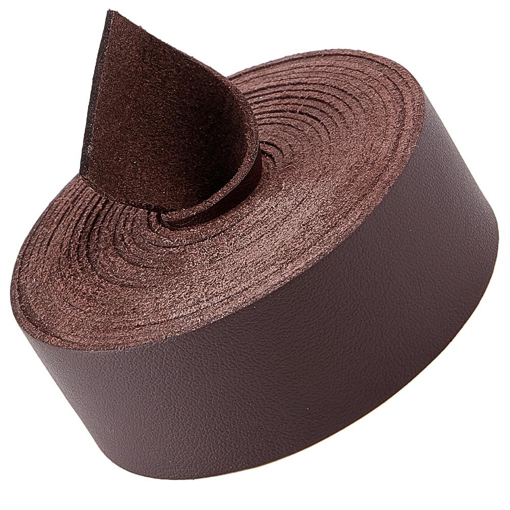 GORGECRAFT 2.5 Meters Leather Strap Strips 25mm Wide Flat Leather Cord Strings 1.6mm Thick Lychee Grain Imitation Leather Threads for DIY Crafts Guitar Belt Making Tooling Workshop, Coconut Brown
