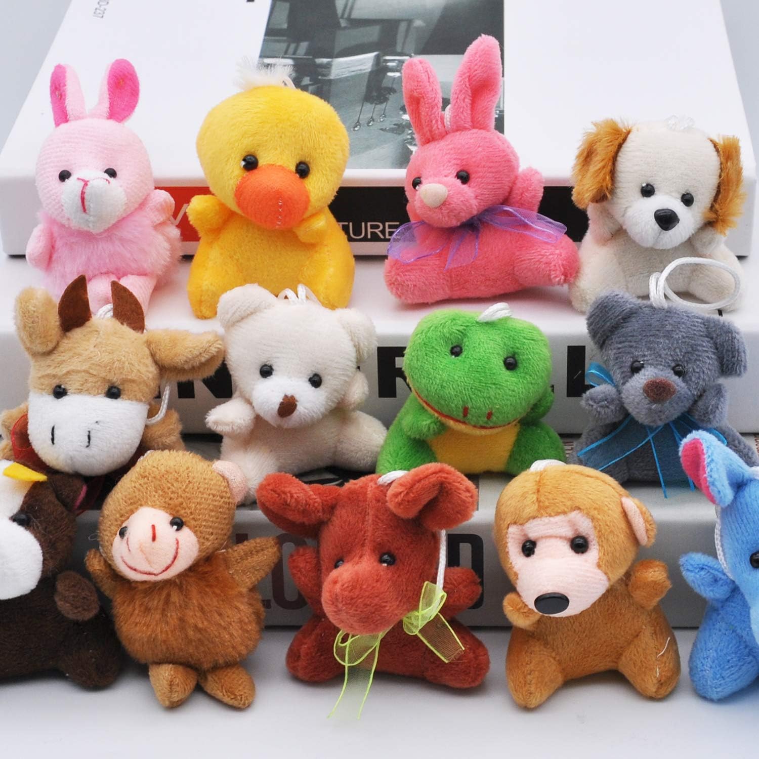 Joyin Toy 24 Pack Mini Animal Plush Toy Assortment (24 units 3" each) Kids Valentine Gift Easter Egg Filter Party Favors: Toys & Games