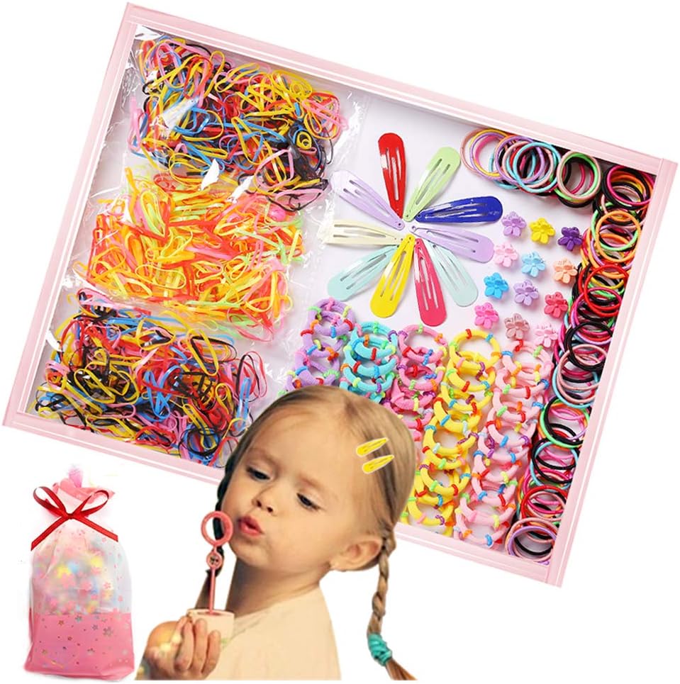 770PCS Hair Ties for Baby Girl, Hairpin Set Small Hair Bands Elastic Ponytail Holders Toddlers Daily Wear , Multicolor Hair Accessories Set with Gift Bag