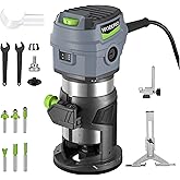 WORKPRO Compact Router Kit, 6.5 Amp Corded Hand Trimmer Router Tool, 6 Variable Speeds Wood Router for Woodworking Slotting T