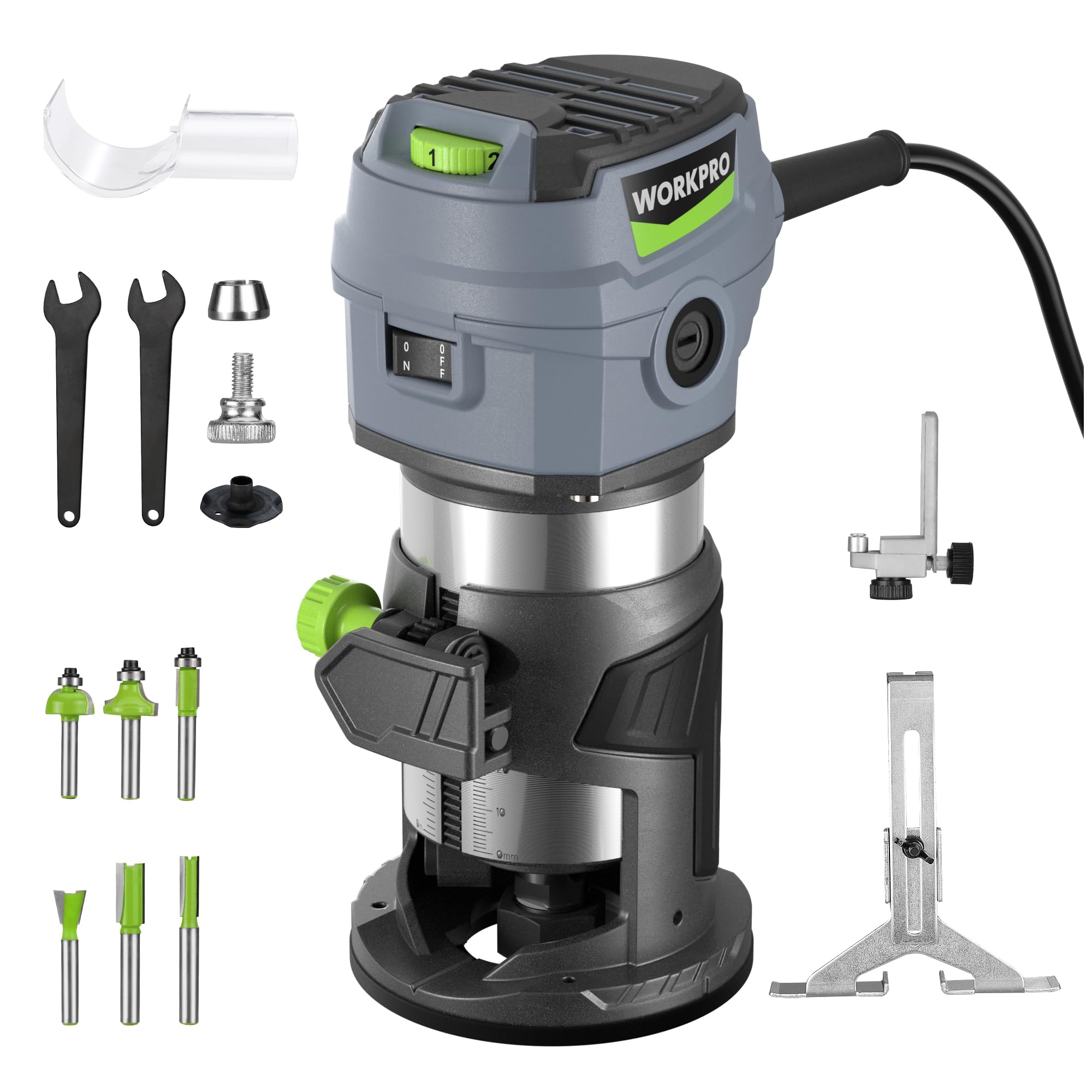 Photo 1 of WORKPRO Compact Router Kit, 6.5 Amp Corded Hand Trimmer Router Tool, 6 Variable Speeds Wood Router for Woodworking Slotting Trimming