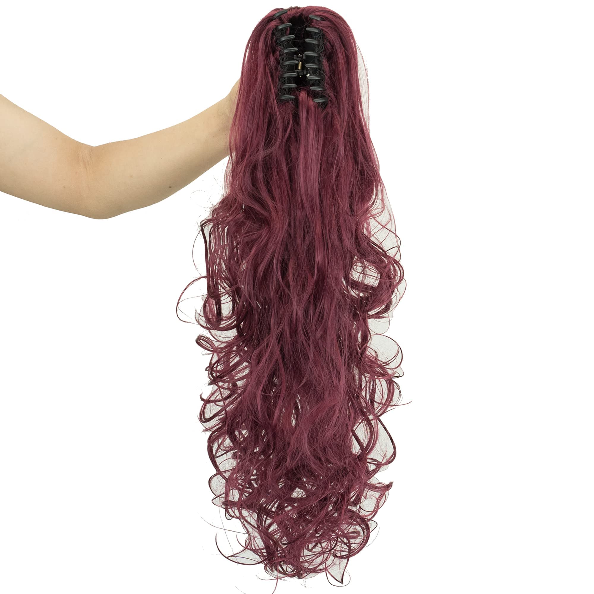 IMISSU Thick Mess Curly Jaw Claw Ponytail Hair Pieces Extensions Pony Tail Clip in Hairpiece 24 Inches (Burgundy)