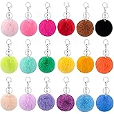 BetterJonny 18 Pcs Colorful Poms Keychains, 2.4inch Faux Fur Ball Multicolor Fluffy Ball Faux Fur Keyring Hooks Pom Pom Puff Ball with Keychain Hooks for DIY keychain Women Pendant Accessories