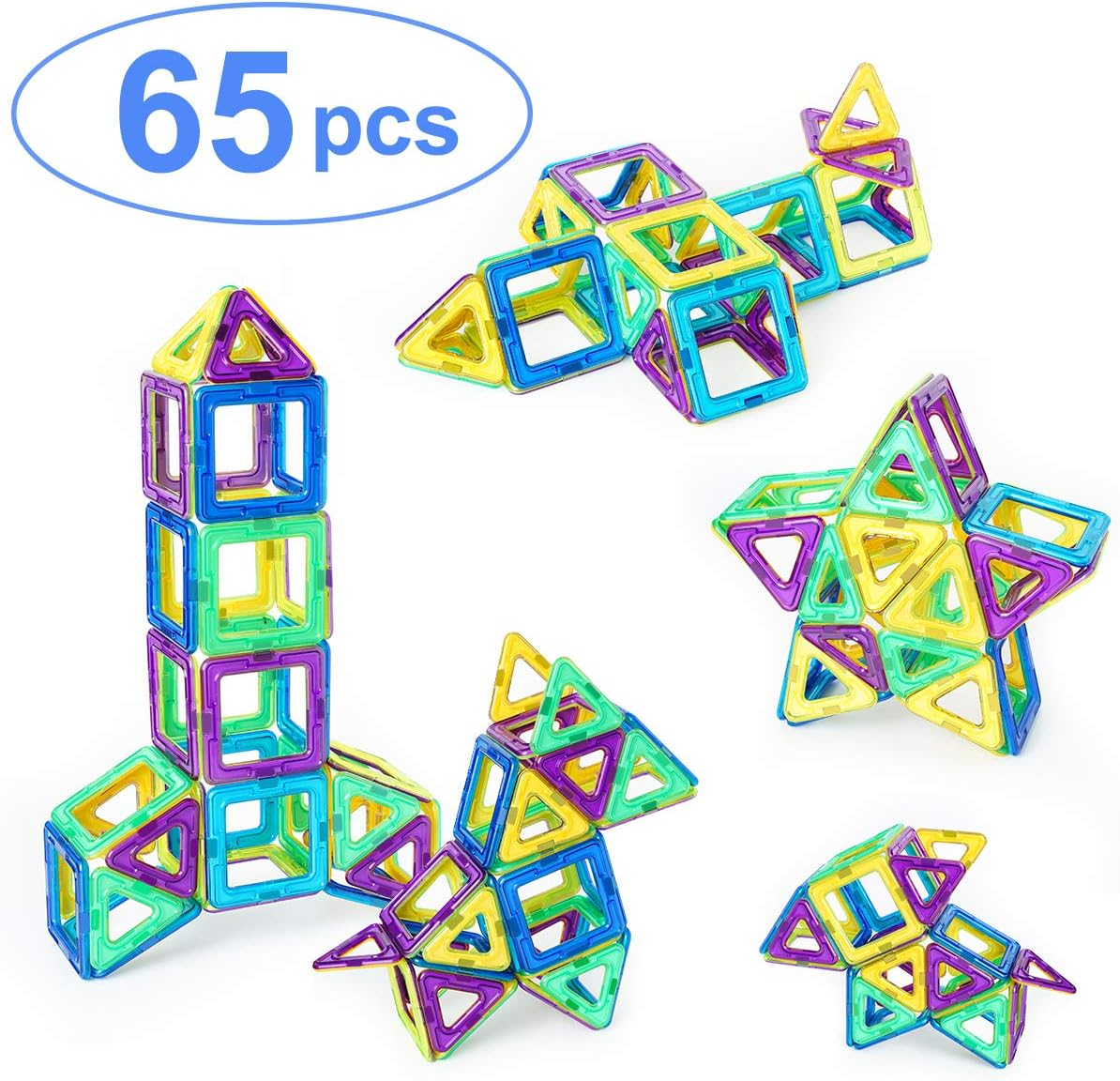 Ranphykx Magnetic Blocks, 65 Piece Magnetic Building Blocks Set Magnetic Tiles Educational Toys for Kids
