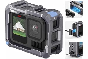 TELESIN Upgraded Aluminum Alloy Cage Frame Housing for Go Pro 13 12 11 10 9 Black, Supports Go Pro 13 Quick-Release System & Magnetic Charging, with 1/4" Thread & Cold Shoe for Video Light Microphone