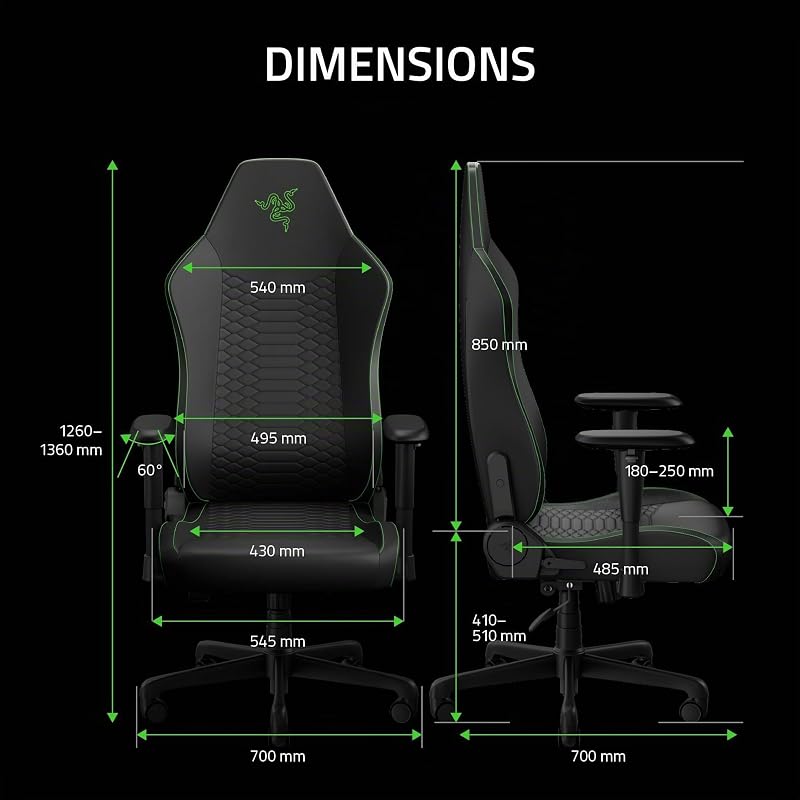 Iskur V2 X NewGen - Fauteuil Gaming Ergonomique Respirant et Confortable - Cuir EPU 2e gen avec Technologie Cooltouch - Soutien Lombaire intégré - Arches d’épaule Larges | Noir