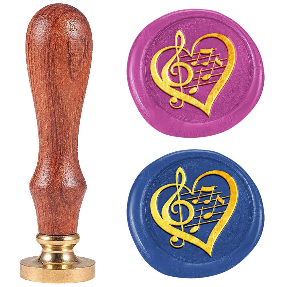 DELORIGIN Music Notes Wax Seal Stamp Letter Sealing Wax Stamp Embossed Seal 25mm Removable Brass Wax Seal Stamp Head With Wooden Handle for Wedding Invitation Gift Package Decoration