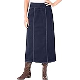 Woman Within Plus Size Pull-On Elastic-Waist Stretch Denim Skirt