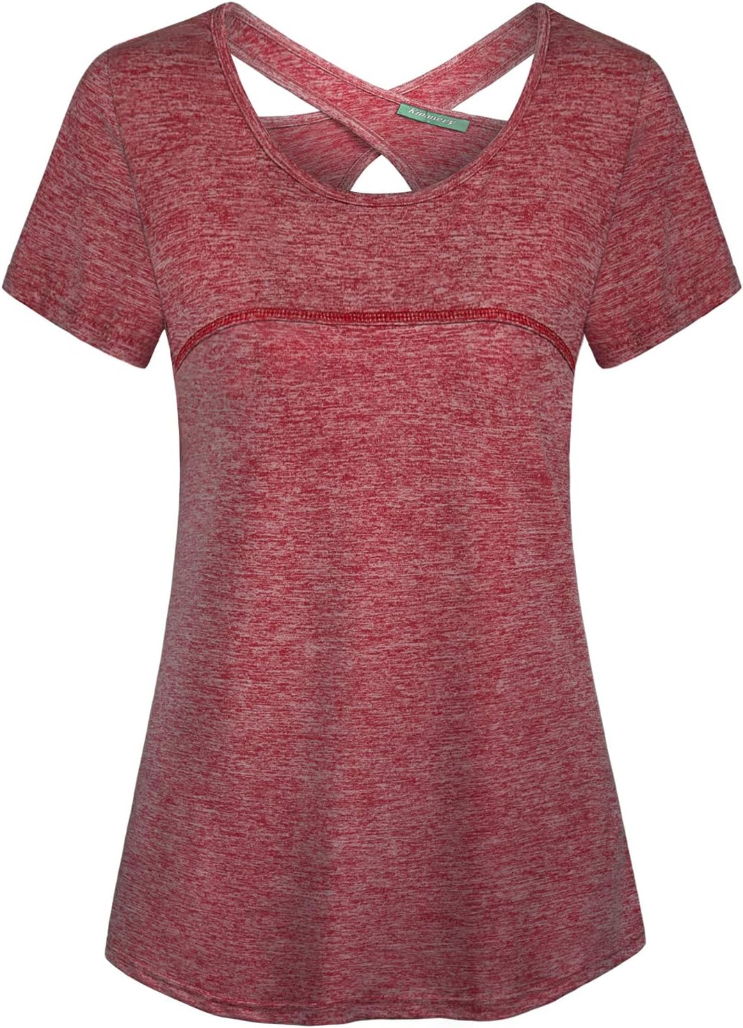 Kimmery Woman Short Sleeve Round Neck Criss Cross Back Yoga Shirt