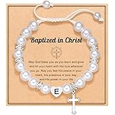UNGENT THEM Initial Heart Cross Charm Bracelet for Girls, Baptism First Communion Easter Confirmation Gifts for Girls Teens