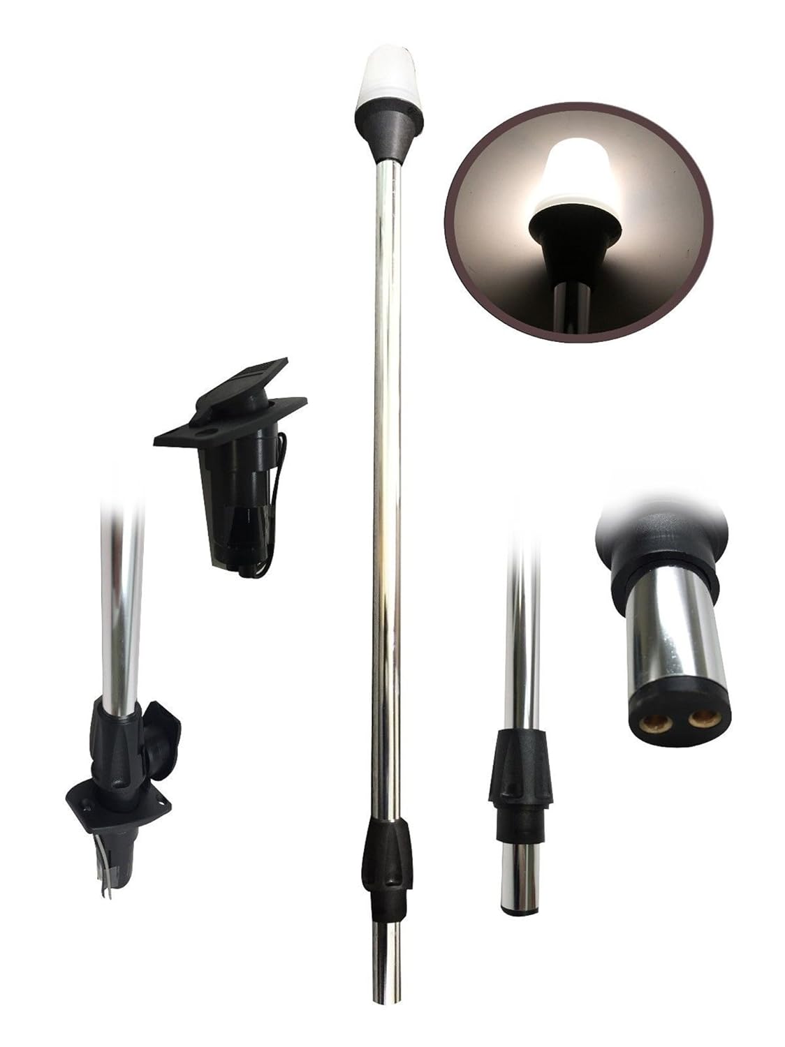 Pactrade Marine Boat Navigation All-Round Warm White Stern Light and 2-Prong Nylon Base, 24 L