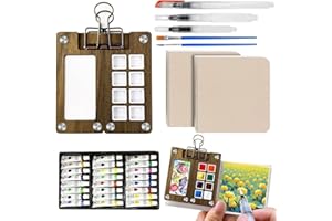 URSOQ Mini Watercolor Paint Set, Travel Paint kit, Pocket Watercolor Set with Paint, Brush, Sketchbook & Copper Clip, Watercolor Travel Kit for Beginners, Artists & Painting Enthusiasts