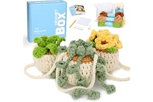CROCHETBOX Crochet Kit for Beginners: 3PCS Hanging Potted Plant Starter Crochet Kits with Step-by-Step Video Tutorials and Yarns, Hook, Accessories, DIY Craft Gift for Adults and Kids(30%+ Yarn)