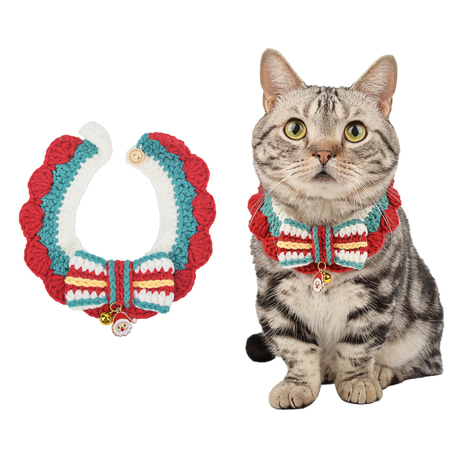 ONEWUS Handmade Knitted Cat Collar Crocheted Dog Collar Xmas Pet Costume Adjustable for Kitten Puppy Rabbit Reptile