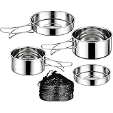4 Pcs Camping Cookware Set, Quality 304 Stainless Steel, Outdoor Folding Pots, Plates for Backpacking, Portable Nesting Camp Kitchen Gear, Essential Kit for Outdoor Adventure