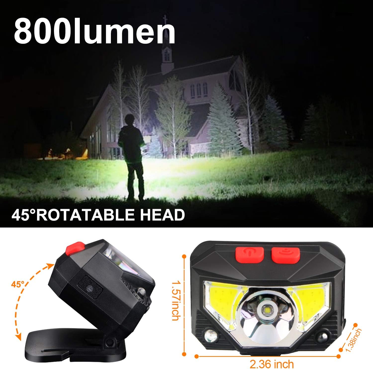 Soft Digits Headlamp Flashlight, 1000 Lumens USB Rechargeable Headlight, 8 Modes Work Light, Waterproof Head Lights with Motion Sensor and Built in Batteries for Outdoors, Household, 2Pack - - 