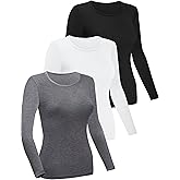 FEQO 3 Pack Women's Crewneck Long Sleeve Shirts Slim Fit Underscrubs Basic Comfort Long Sleeve Tops