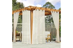 youleyar Outdoor Sheer Curtains for Patio Waterproof - 2 Panels Linen Look Grommet Curtain Light Filtering Outside Drapes for Living Room, Pergola, Cabana, Gazebo, 52" W x 84" L, Ivory