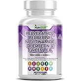Kun Shafi Berberine & Resveratrol Complex with Quercetin, Grape Seed, Green Tea, Vitamin C, and Nicotinamide Riboside – NAD+ & Antioxidant Polyphenol, Supplement for Men & Women – 60 Capsules