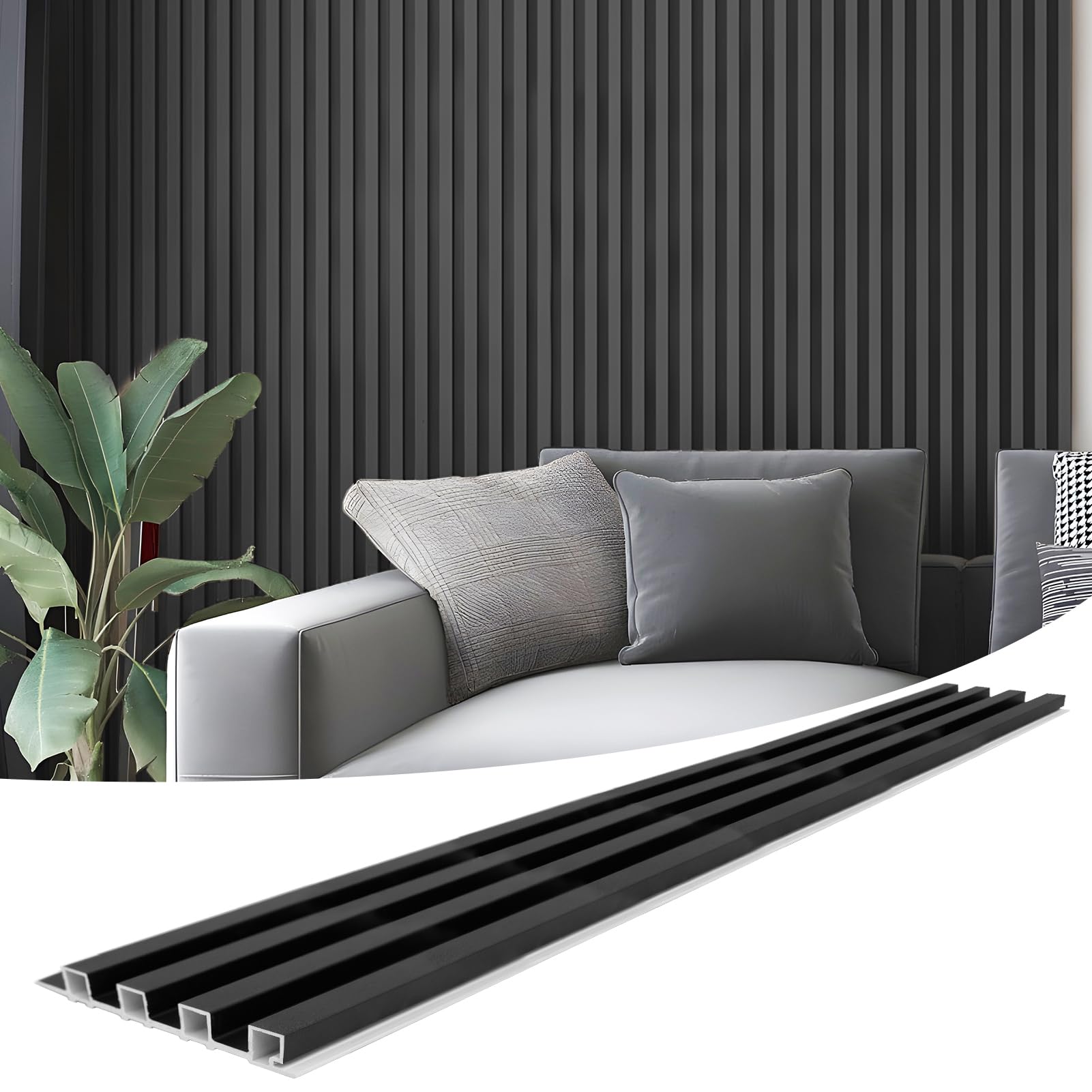 Photo 1 of ** PLASTIC MSATERIAL /CORNER DAMAGE**. 3 PIECES UP TO 4 INCHES. Art3d 8-Pack 96 x 6in. WPC Acoustic Slat Wall Panel for Modern Interior Decor, TV Background, Living Room, Matte Black